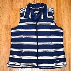 Lands‎ End XL Blue White Striped Down Filled 600 Puffer Vest Zip New